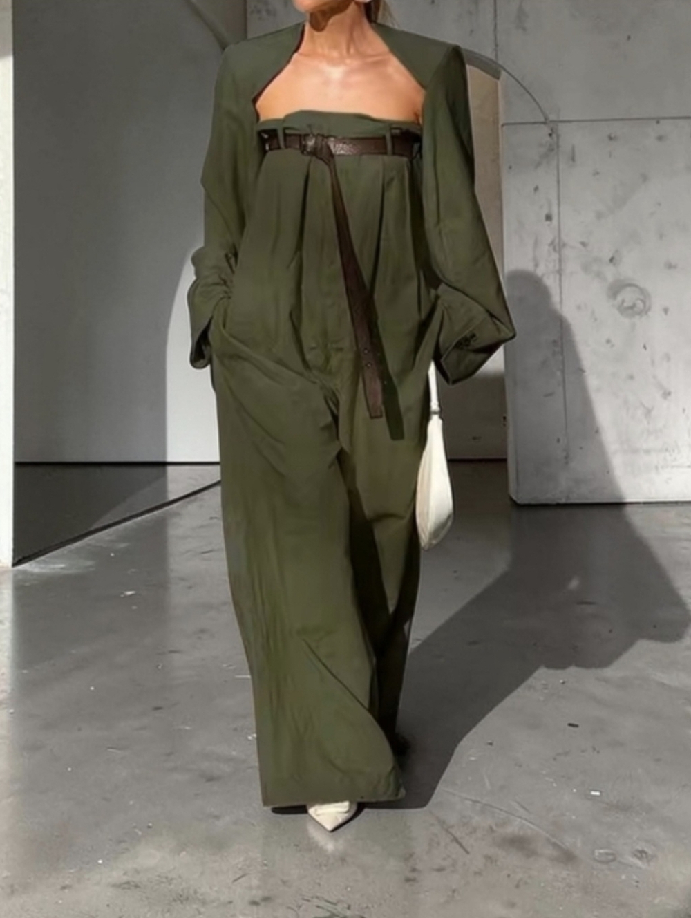 Strapless Wide-Leg Jumpsuit w/ Cinching Accents ▪︎ Curvy ▪︎ Olive ▪︎ XXL - Picture 3 of 15